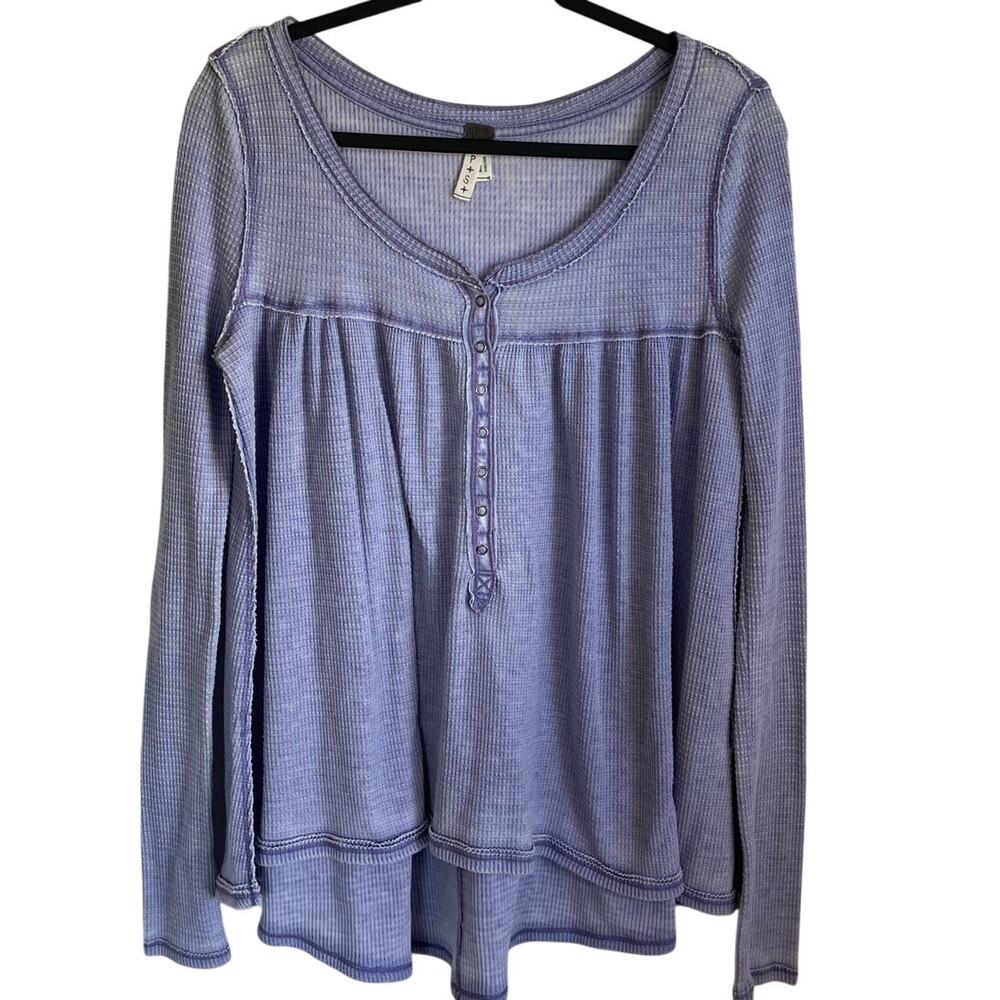 Free People We The Free Kai Henley Top Sz S Waffle Knit Babydoll Lavender Boho
